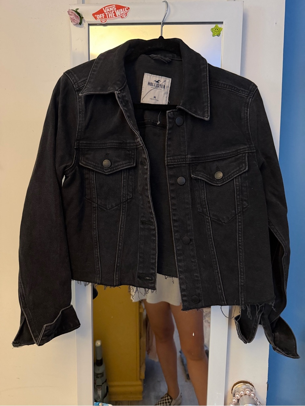 Hollister Black Raw-Hem Cropped Denim Jacket